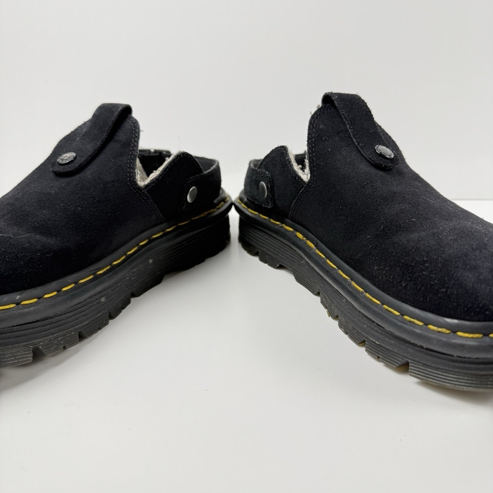 Dr. Martens Black Suede Mule Clogs with Yellow Welt Stitch - Zebzag - Picture 3 of 11